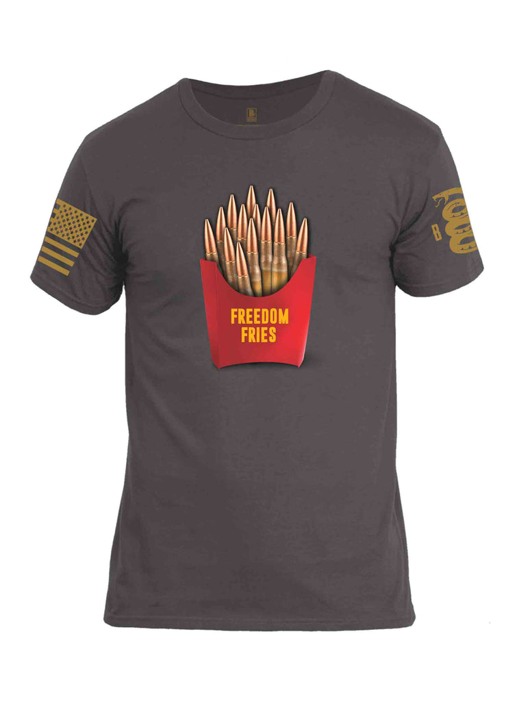 Battleraddle Freedom Fries Brass Sleeve Print Mens Cotton Crew Neck T Shirt
