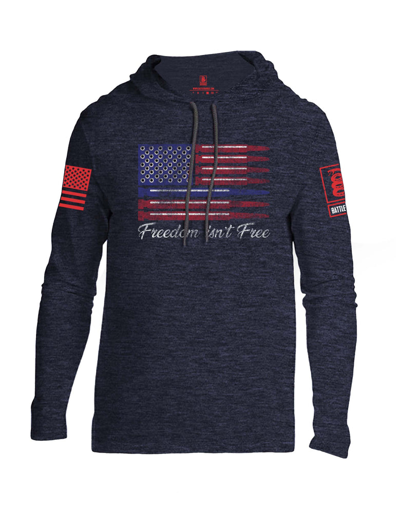 Battleraddle Freedom Isnt Free Thin Blue Line Bullet Red Sleeve Print Mens Thin Cotton Lightweight Hoodie