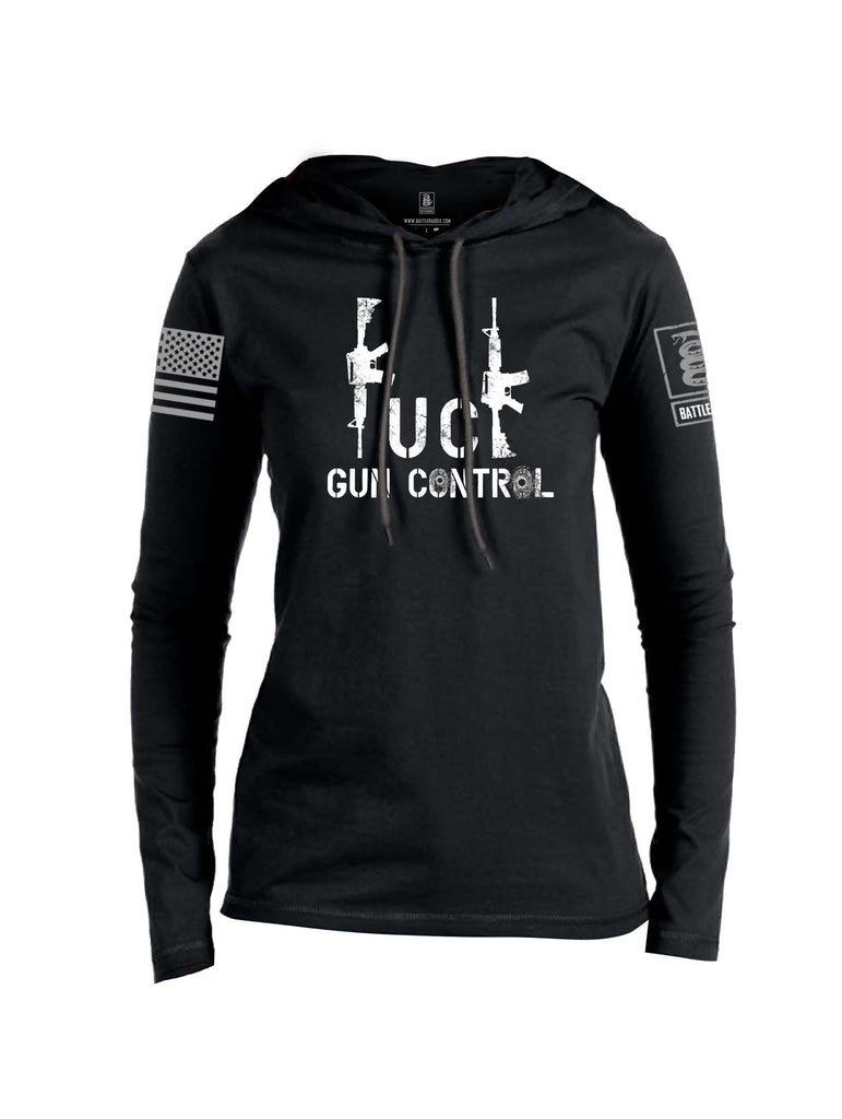 Battleraddle Fuck Gun Control Grey Sleeve Print Womens Thin Cotton Lightweight Hoodie