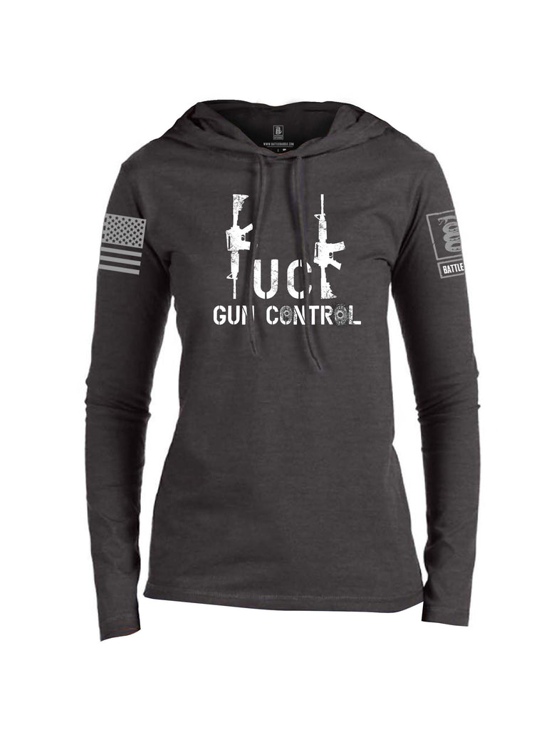 Battleraddle Fuck Gun Control Grey Sleeve Print Womens Thin Cotton Lightweight Hoodie