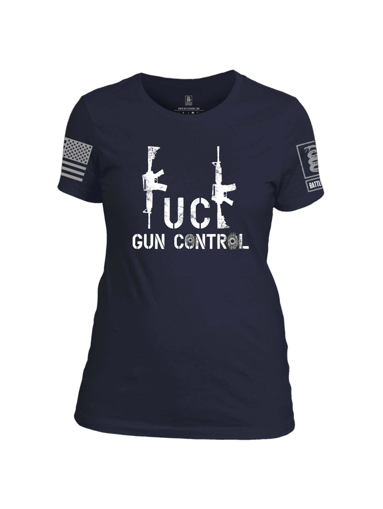 Battleraddle Fuck Gun Control Grey Sleeve Print Womens Cotton Crew Neck T Shirt