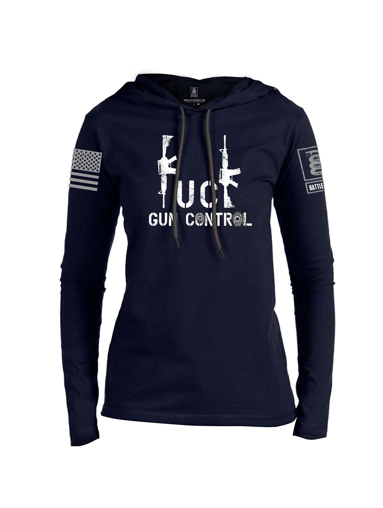 Battleraddle Fuck Gun Control Grey Sleeve Print Womens Thin Cotton Lightweight Hoodie