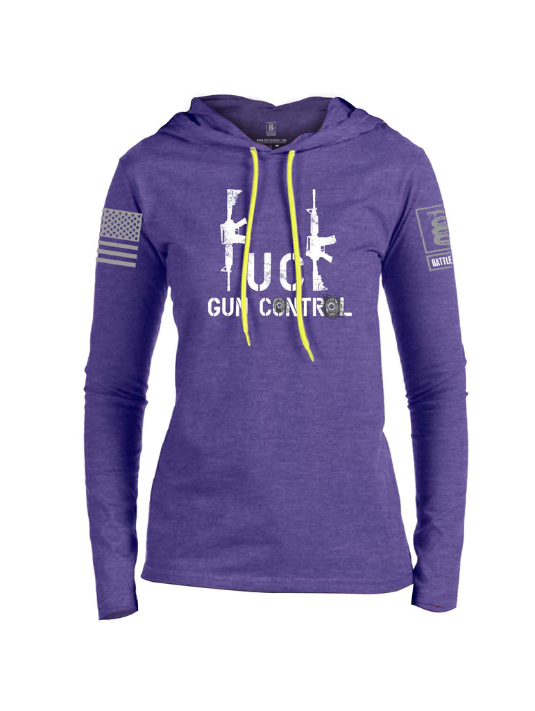 Battleraddle Fuck Gun Control Grey Sleeve Print Womens Thin Cotton Lightweight Hoodie