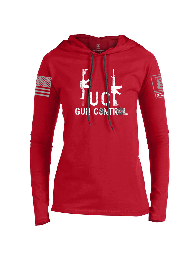 Battleraddle Fuck Gun Control Grey Sleeve Print Womens Thin Cotton Lightweight Hoodie