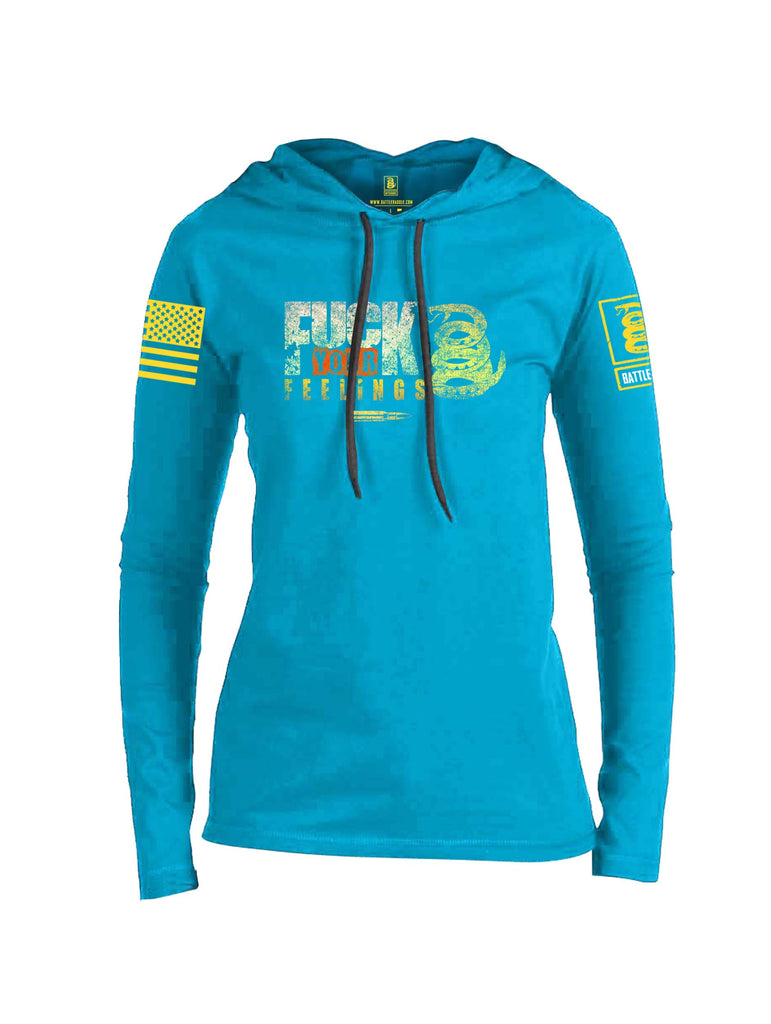 Battleraddle Fuck Your Feelings Yellow Sleeve Print Womens Thin Cotton Lightweight Hoodie