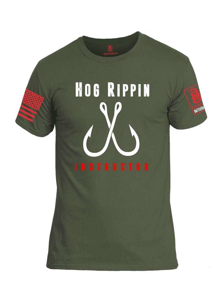 Battleraddle Hog Rippin Instructor Red Sleeve Print Mens Cotton Crew Neck T Shirt