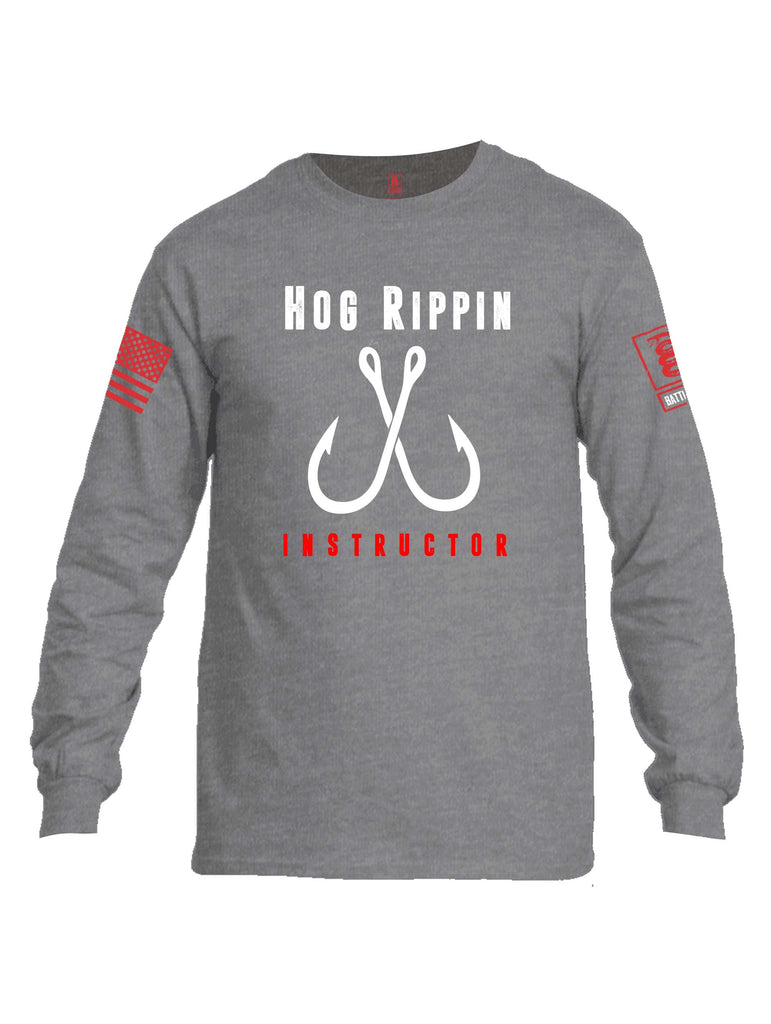 Battleraddle Hog Rippin Instructor Red Sleeve Print Mens Cotton Long Sleeve Crew Neck T Shirt