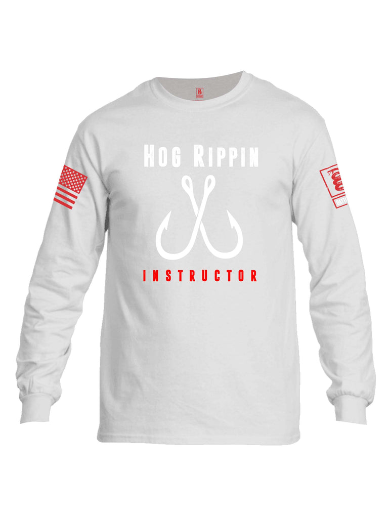 Battleraddle Hog Rippin Instructor Red Sleeve Print Mens Cotton Long Sleeve Crew Neck T Shirt