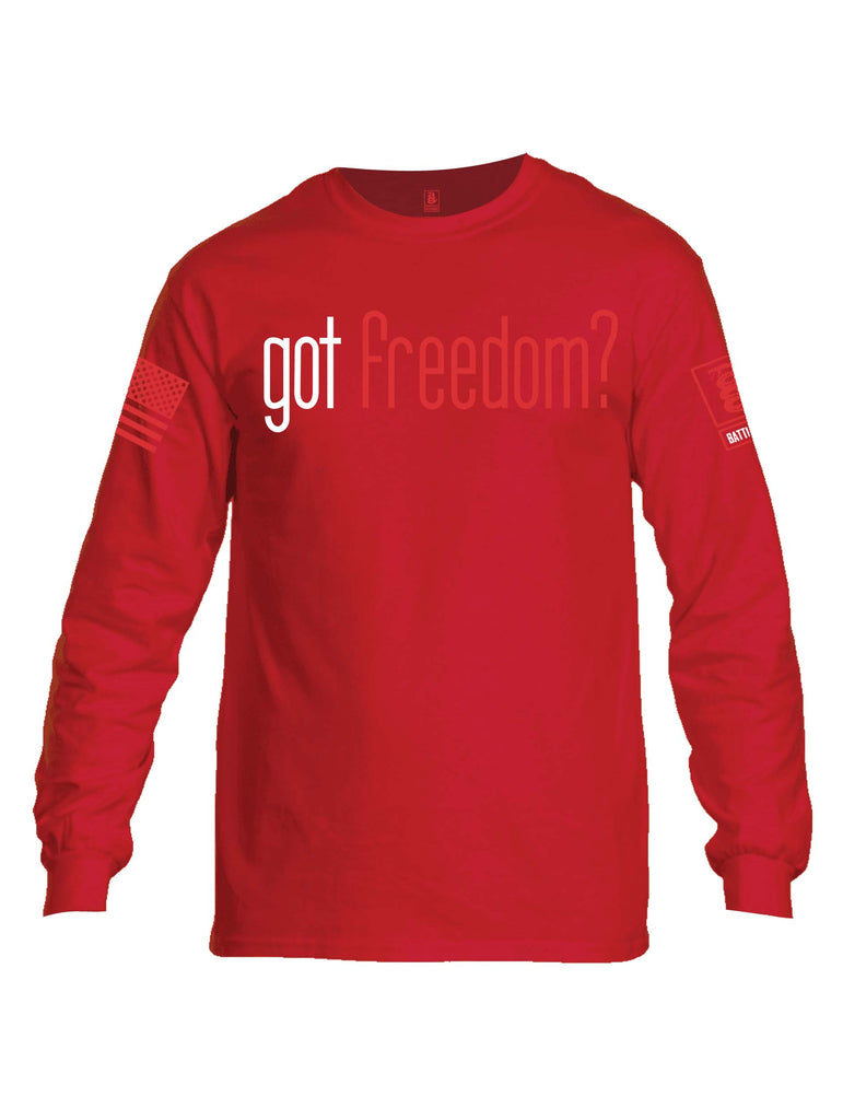 Battleraddle Got Freedom Red Sleeve Print Mens Cotton Long Sleeve Crew Neck T Shirt