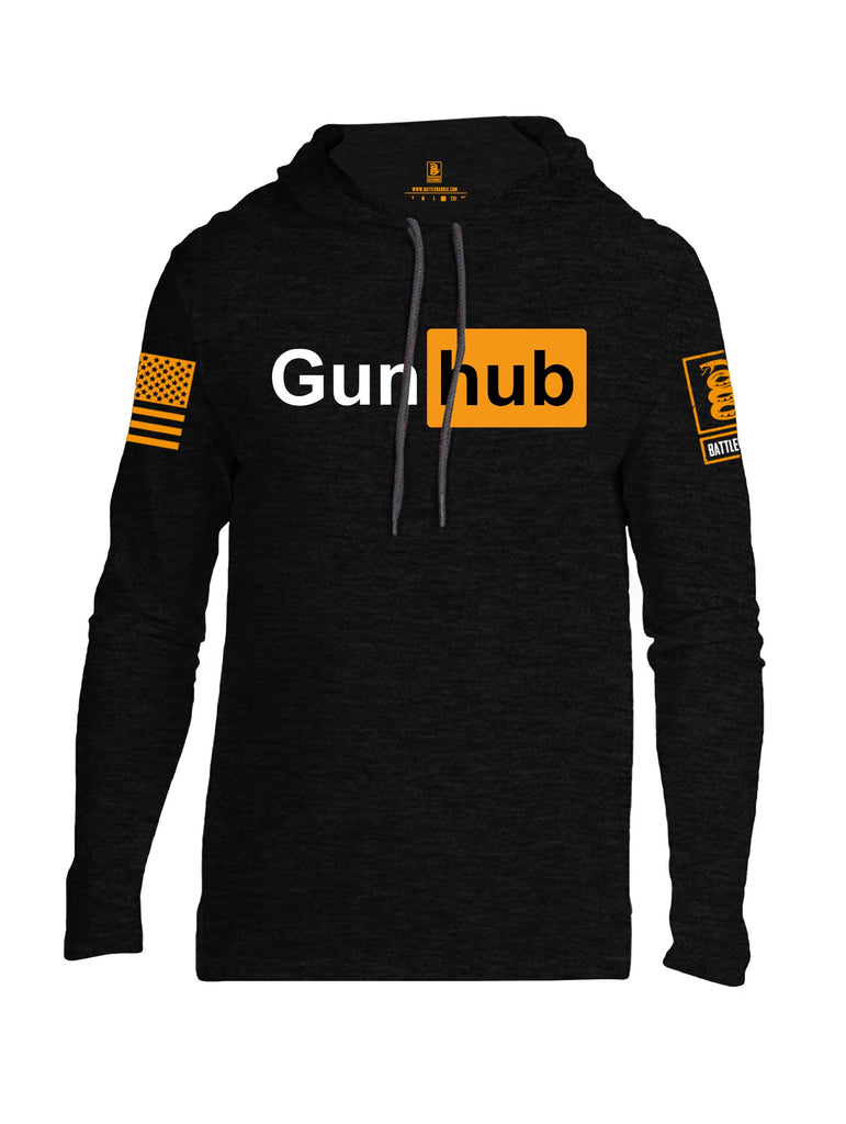 Battleraddle Gun Hub Orange Sleeve Print Mens Thin Cotton Lightweight Hoodie