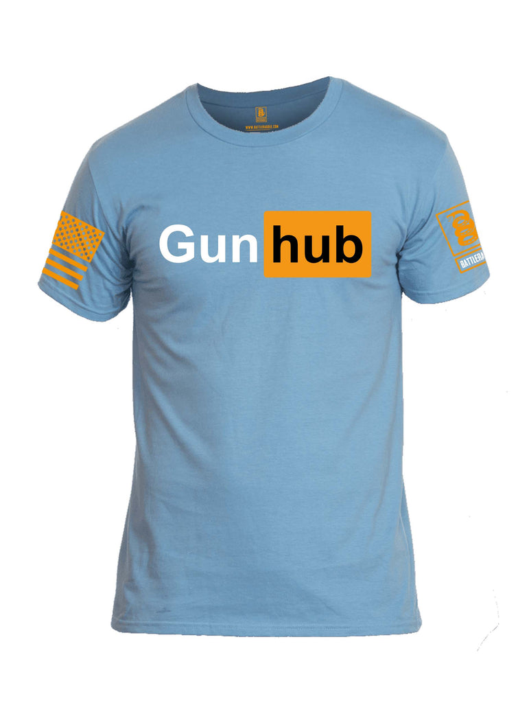 Battleraddle Gun Hub Orange Sleeve Print Mens Cotton Crew Neck T Shirt