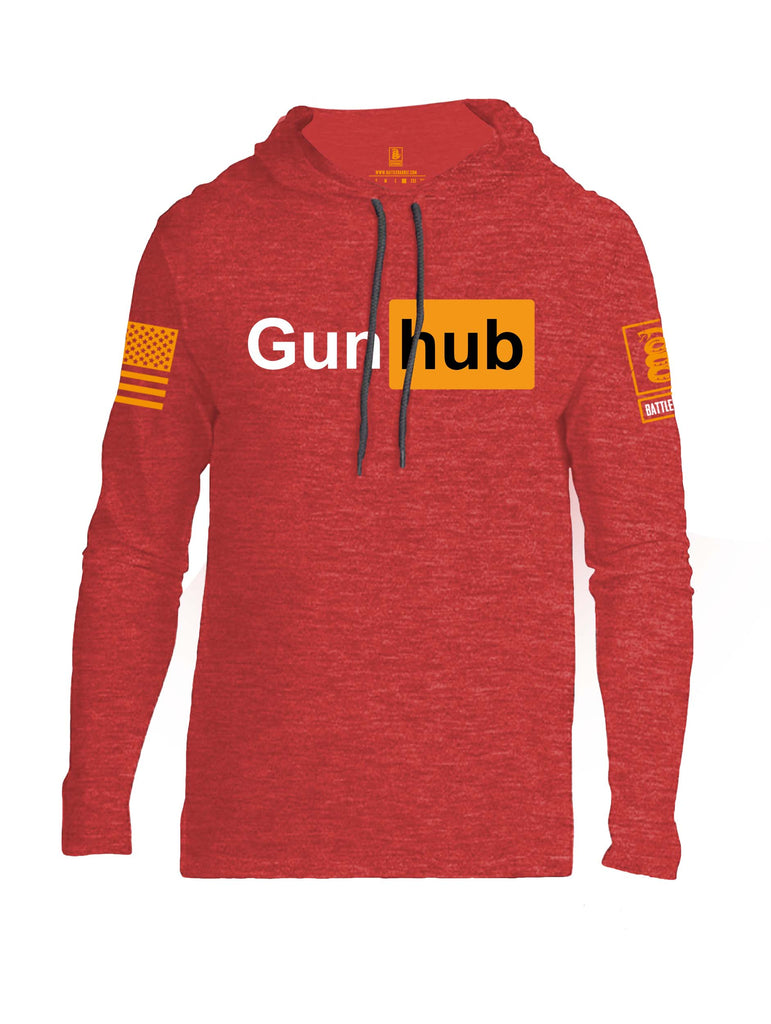 Battleraddle Gun Hub Orange Sleeve Print Mens Thin Cotton Lightweight Hoodie