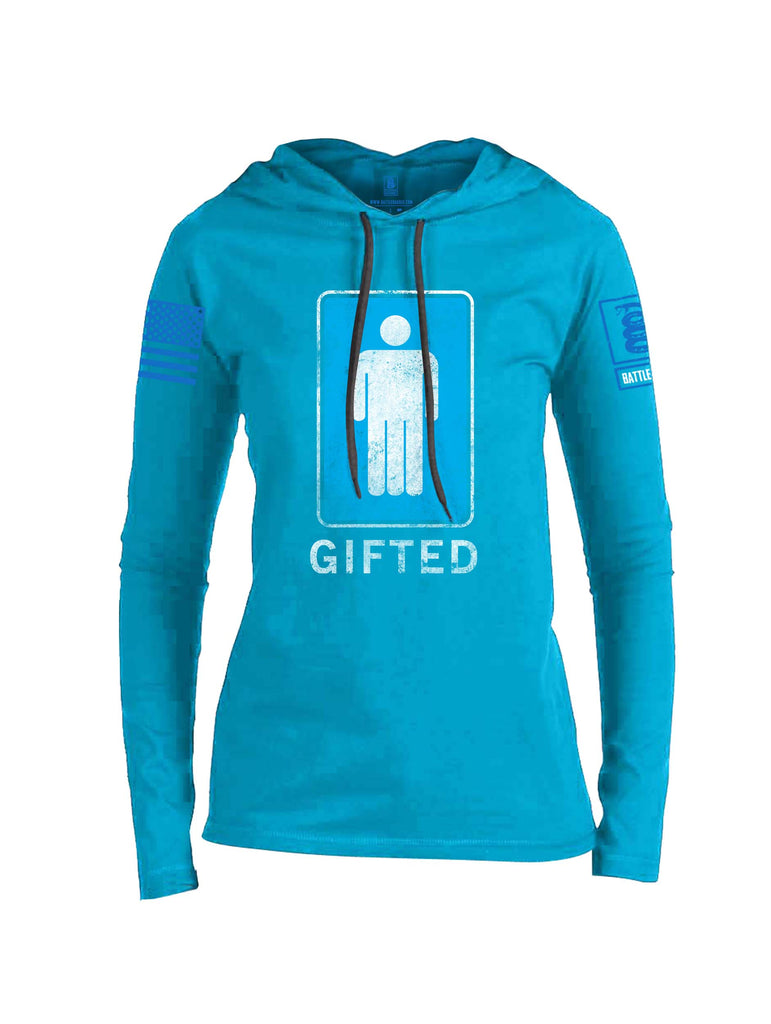 Battleraddle Gifted Blue Sleeve Print Womens Thin Cotton Lightweight Hoodie