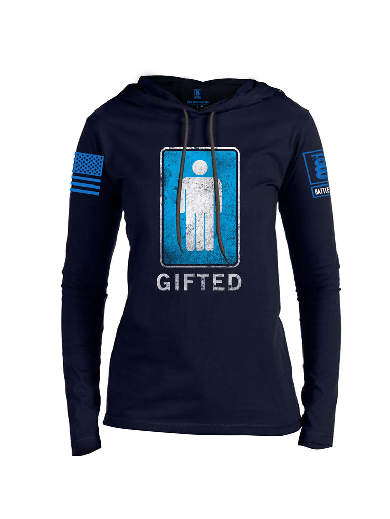 Battleraddle Gifted Blue Sleeve Print Womens Thin Cotton Lightweight Hoodie