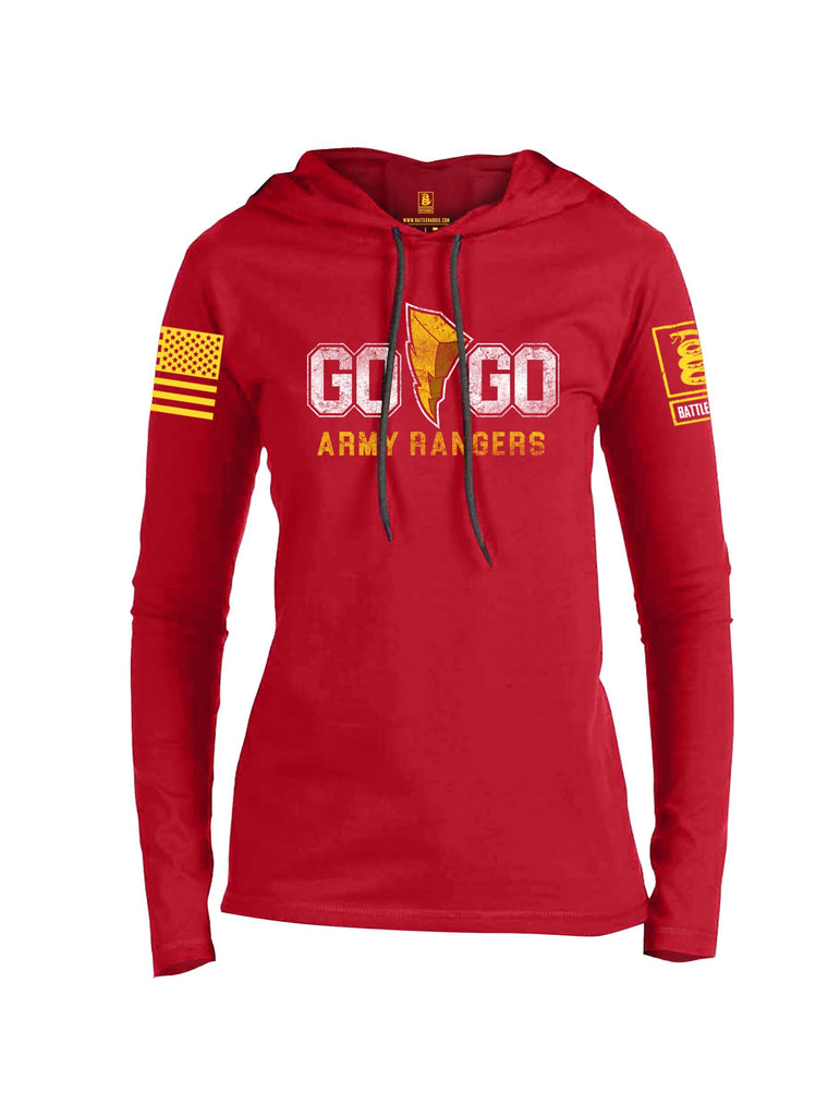 Battleraddle Go Go Army Rangers Yellow Sleeve Print Womens Thin Cotton Lightweight Hoodie