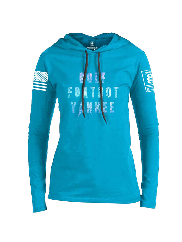Battleraddle Golf Foxtrot Yankee White Sleeve Print Womens Thin Cotton Lightweight Hoodie