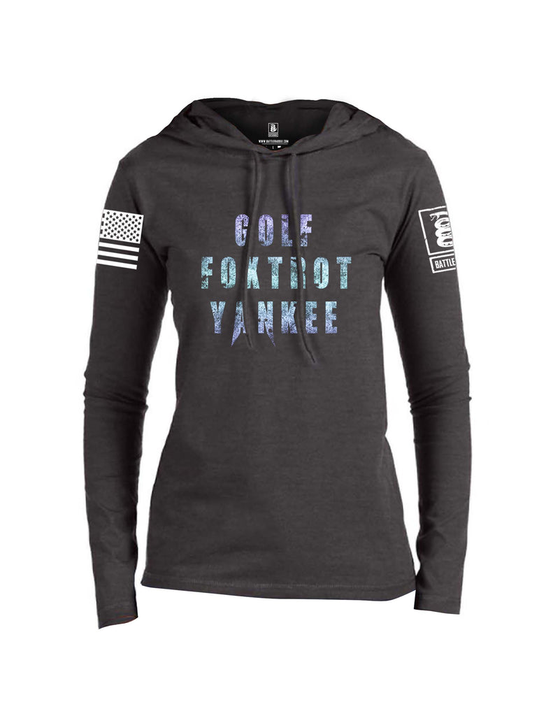 Battleraddle Golf Foxtrot Yankee White Sleeve Print Womens Thin Cotton Lightweight Hoodie