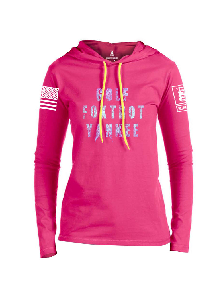 Battleraddle Golf Foxtrot Yankee White Sleeve Print Womens Thin Cotton Lightweight Hoodie