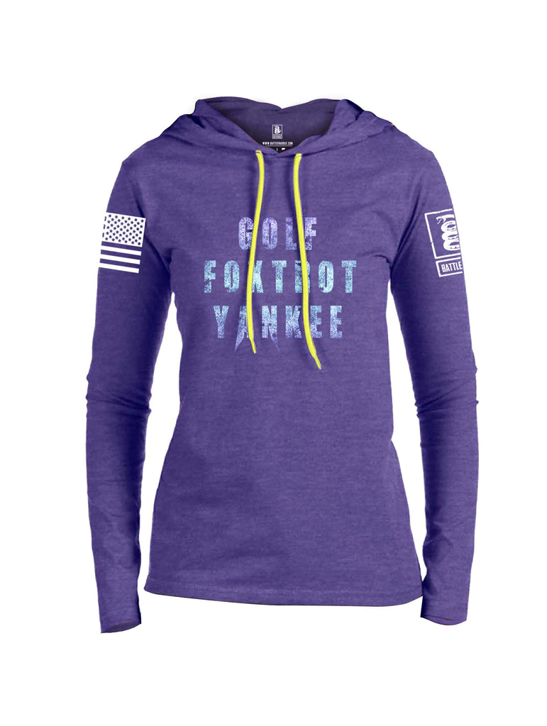 Battleraddle Golf Foxtrot Yankee White Sleeve Print Womens Thin Cotton Lightweight Hoodie