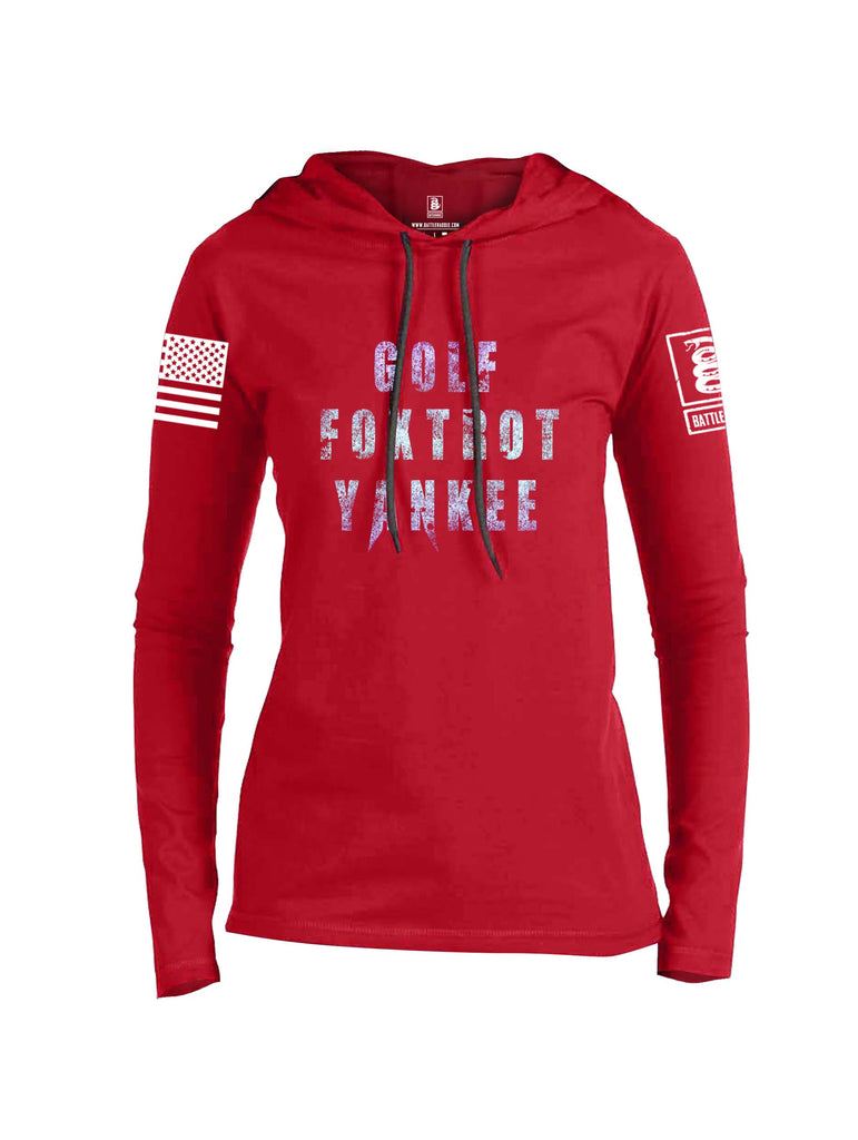 Battleraddle Golf Foxtrot Yankee White Sleeve Print Womens Thin Cotton Lightweight Hoodie