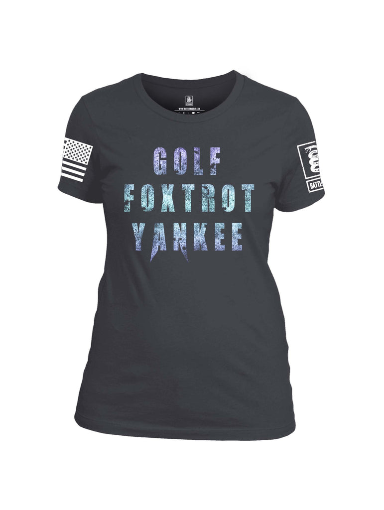 Battleraddle Golf Foxtrot Yankee White Sleeve Print Womens Cotton Crew Neck T Shirt