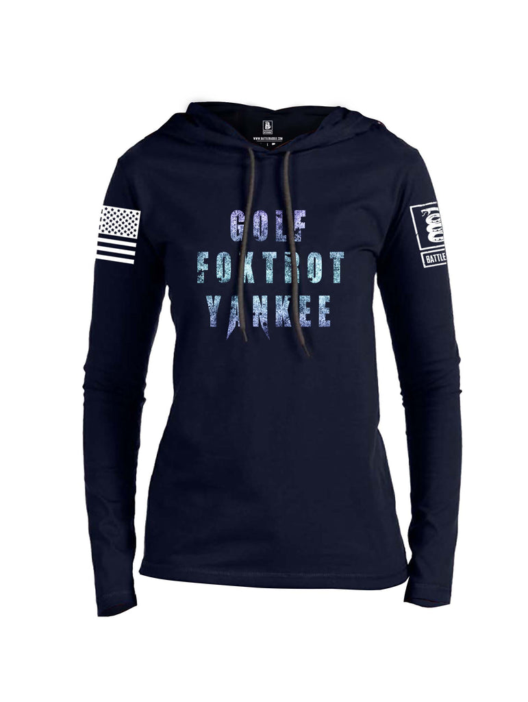 Battleraddle Golf Foxtrot Yankee White Sleeve Print Womens Thin Cotton Lightweight Hoodie