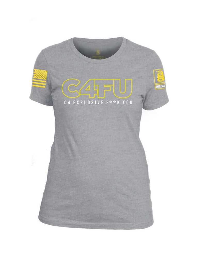 Battleraddle C4FU C4 Explosive F**k You Yellow Sleeve Print Womens Cotton Crew Neck T Shirt
