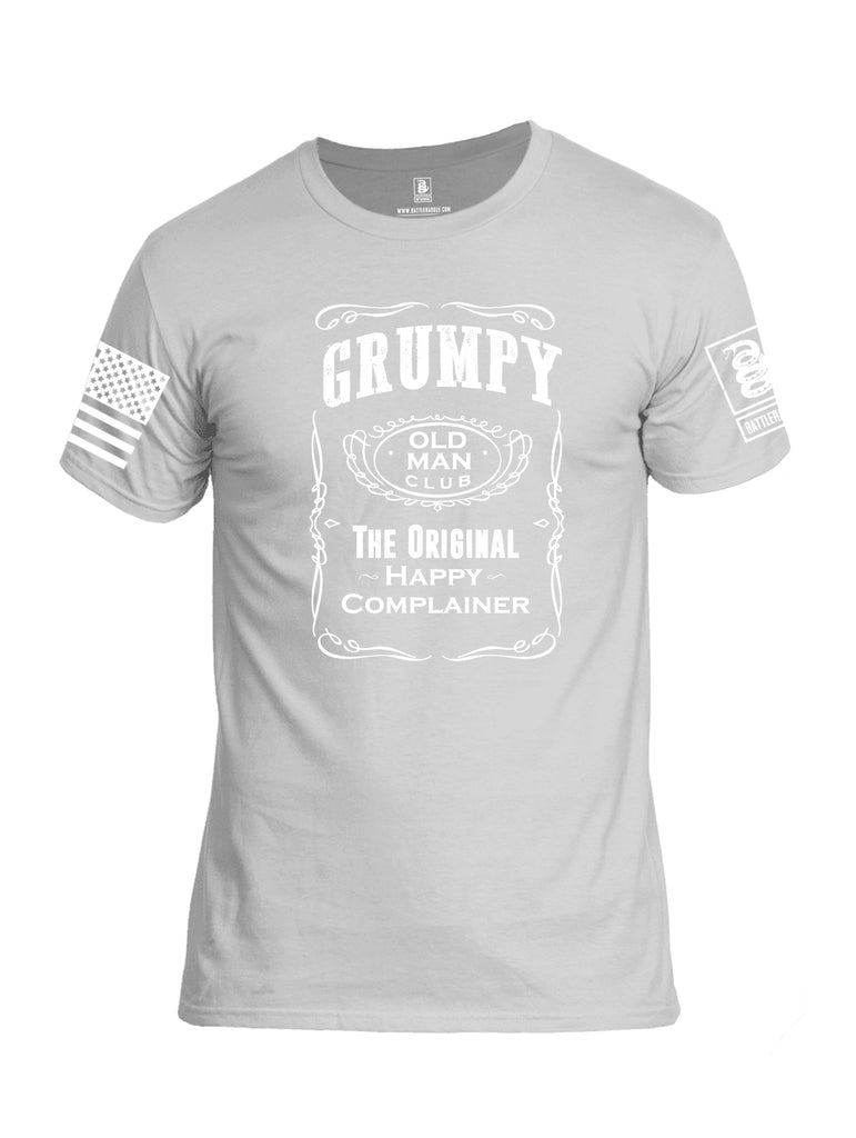 Battleraddle Grumpy Old Man Club The Original Happy Complainer White Sleeve Print Mens Cotton Crew Neck T Shirt