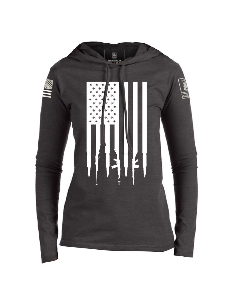 Battleraddle Gun And Bullet Flag Regular Stars V2 Womens Thin Cotton Lightweight Hoodie