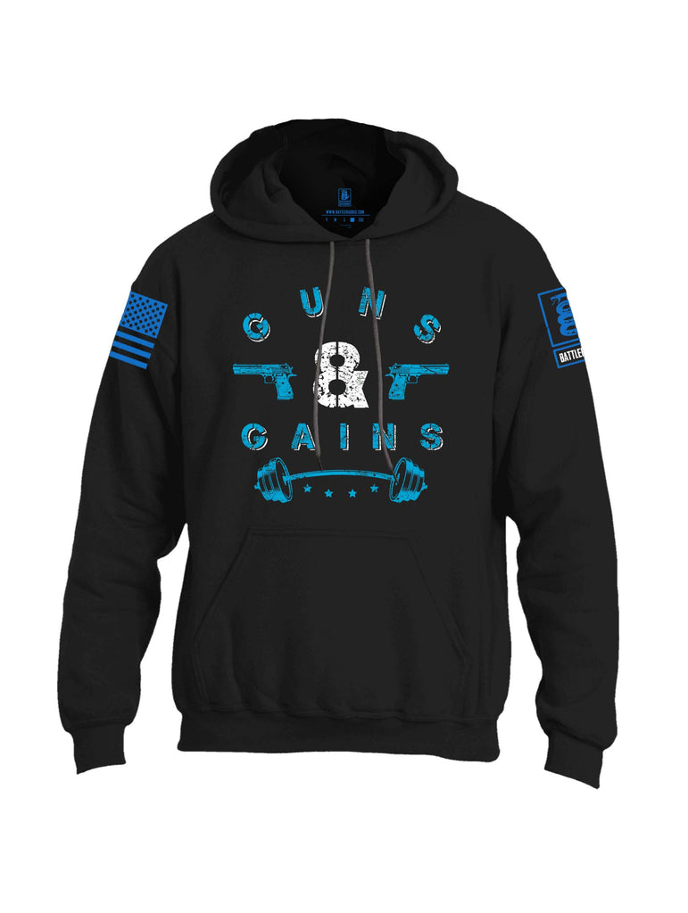Battleraddle Guns & Gains Blue Sleeve Print Mens Blended Hoodie With Pockets