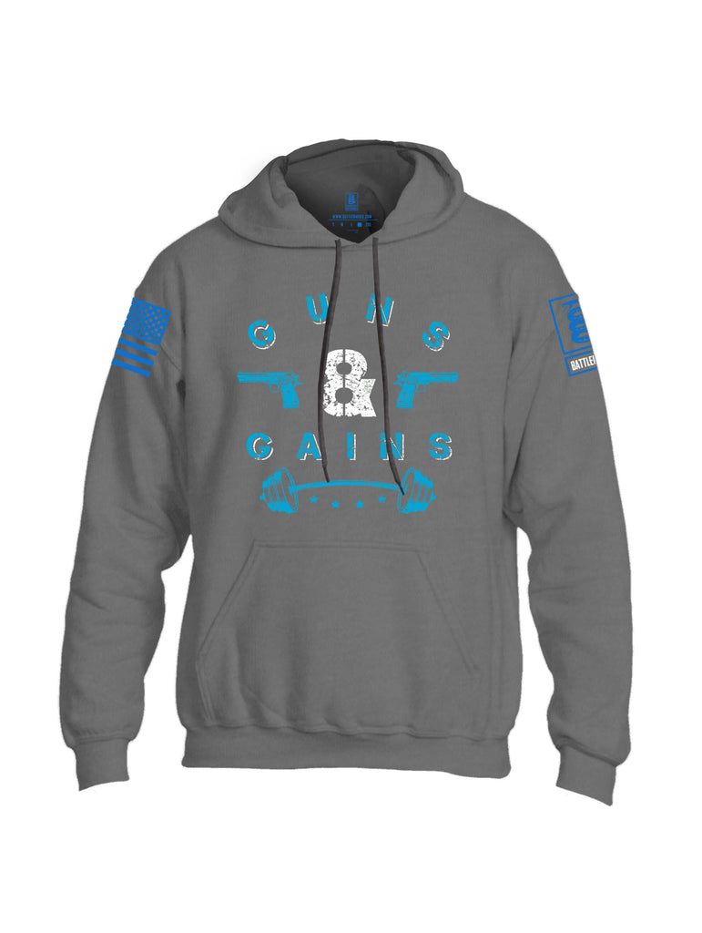 Battleraddle Guns & Gains Blue Sleeve Print Mens Blended Hoodie With Pockets