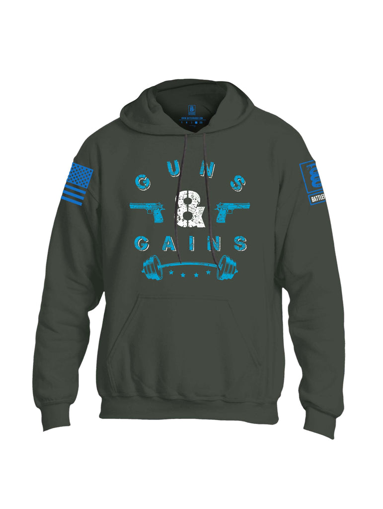 Battleraddle Guns & Gains Blue Sleeve Print Mens Blended Hoodie With Pockets
