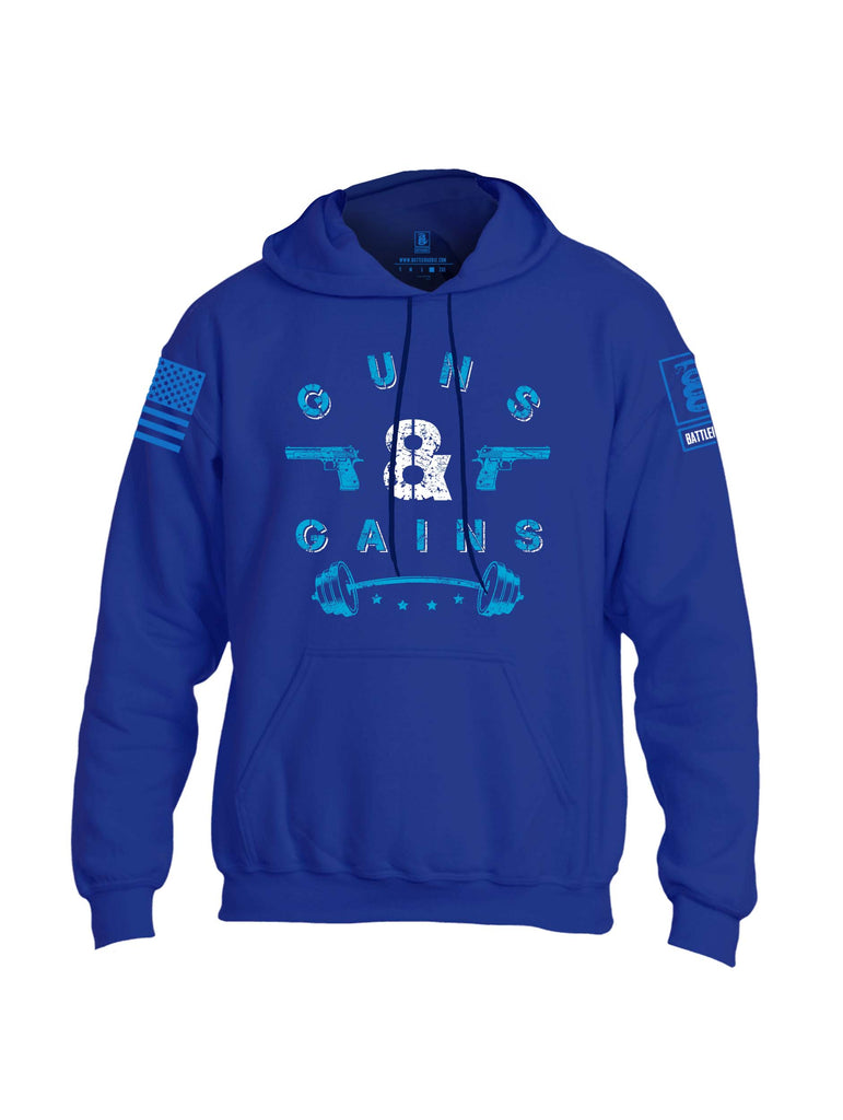 Battleraddle Guns & Gains Blue Sleeve Print Mens Blended Hoodie With Pockets