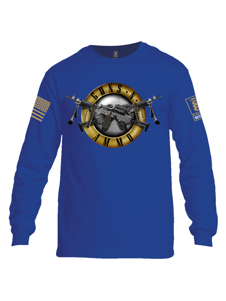 Battleraddle Guns N Ammo Brass Sleeve Print Mens Cotton Long Sleeve Crew Neck T Shirt