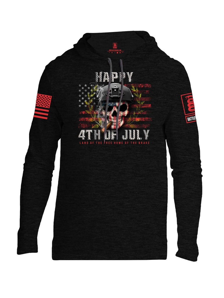 Battleraddle Happy 4th Of July Land Of The Free Home Of The Brave Red Sleeve Print Mens Thin Cotton Lightweight Hoodie shirt|custom|veterans|Apparel-Mens Hoodie-Cotton