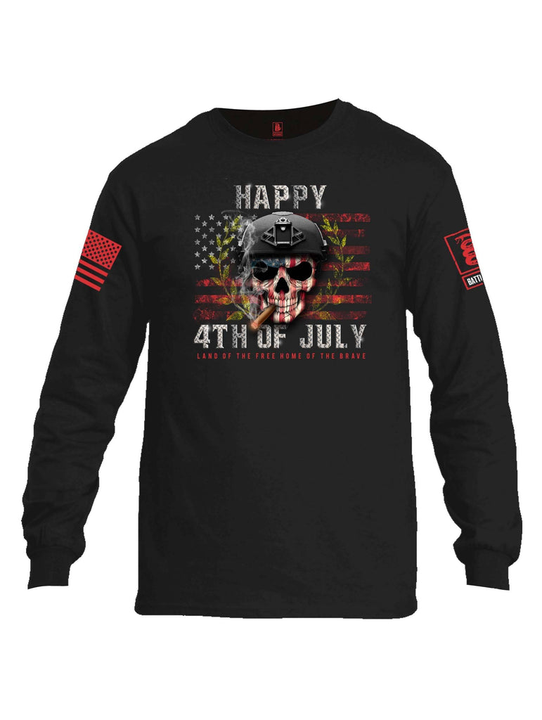Battleraddle Happy 4th Of July Land Of The Free Home Of The Brave Red Sleeve Print Mens Cotton Long Sleeve Crew Neck T Shirt shirt|custom|veterans|Men-Long Sleeves Crewneck Shirt