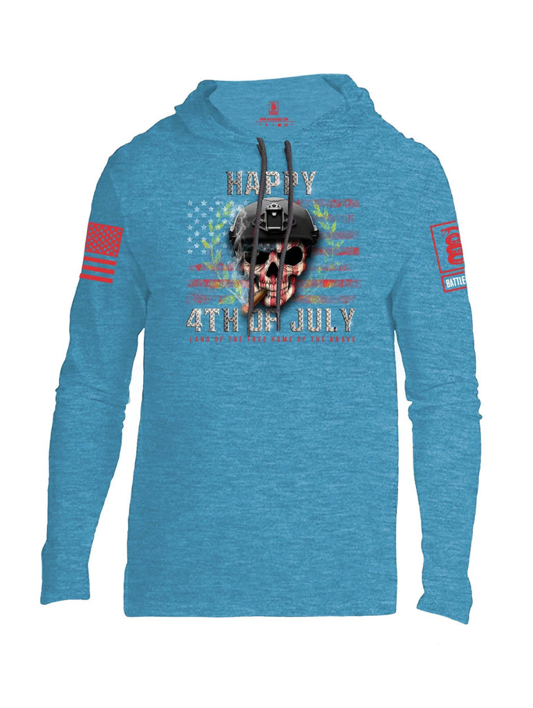 Battleraddle Happy 4th Of July Land Of The Free Home Of The Brave Red Sleeve Print Mens Thin Cotton Lightweight Hoodie shirt|custom|veterans|Apparel-Mens Hoodie-Cotton