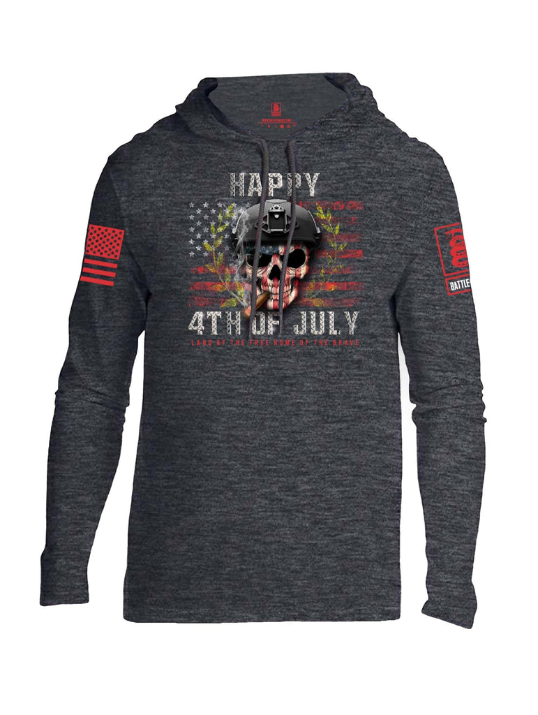 Battleraddle Happy 4th Of July Land Of The Free Home Of The Brave Red Sleeve Print Mens Thin Cotton Lightweight Hoodie shirt|custom|veterans|Apparel-Mens Hoodie-Cotton