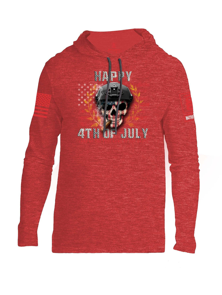Battleraddle Happy 4th Of July Land Of The Free Home Of The Brave Red Sleeve Print Mens Thin Cotton Lightweight Hoodie shirt|custom|veterans|Apparel-Mens Hoodie-Cotton