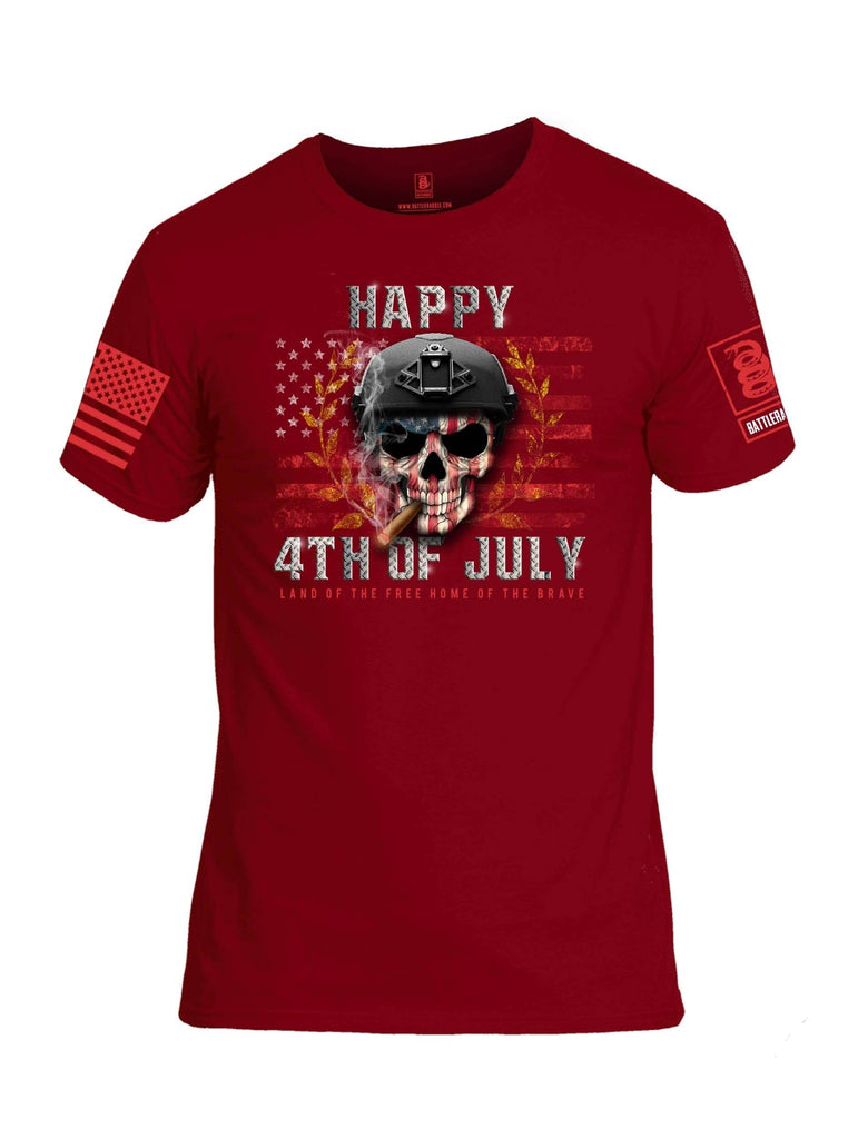 Battleraddle Happy 4th Of July Land Of The Free Home Of The Brave Red Sleeve Print Mens Cotton Crew Neck T Shirt shirt|custom|veterans|Apparel-Mens T Shirt-cotton