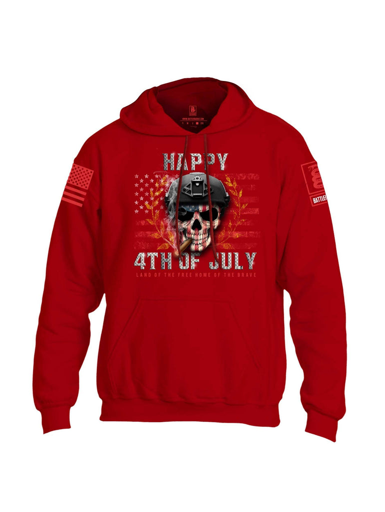 Battleraddle Happy 4th Of July Land Of The Free Home Of The Brave Red Sleeve Print Mens Blended Hoodie With Pockets shirt|custom|veterans|Apparel-Mens Hoodies-Cotton/Dryfit Blend