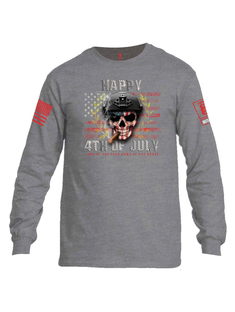 Battleraddle Happy 4th Of July Land Of The Free Home Of The Brave Red Sleeve Print Mens Cotton Long Sleeve Crew Neck T Shirt shirt|custom|veterans|Men-Long Sleeves Crewneck Shirt