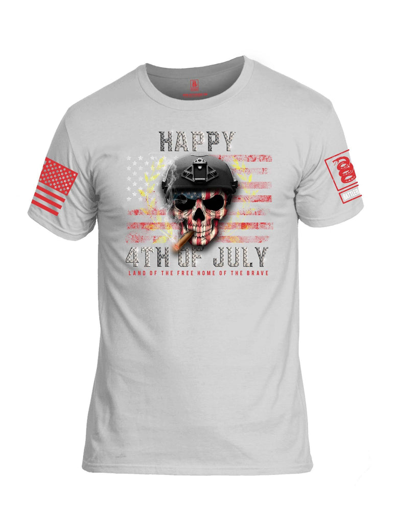 Battleraddle Happy 4th Of July Land Of The Free Home Of The Brave Red Sleeve Print Mens Cotton Crew Neck T Shirt shirt|custom|veterans|Apparel-Mens T Shirt-cotton