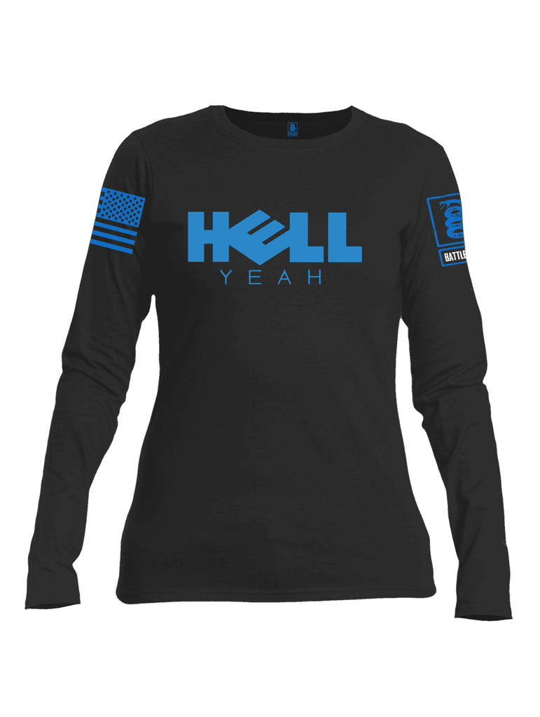Battleraddle Hell Yeah Blue Sleeve Print Womens Cotton Long Sleeve Crew Neck T Shirt