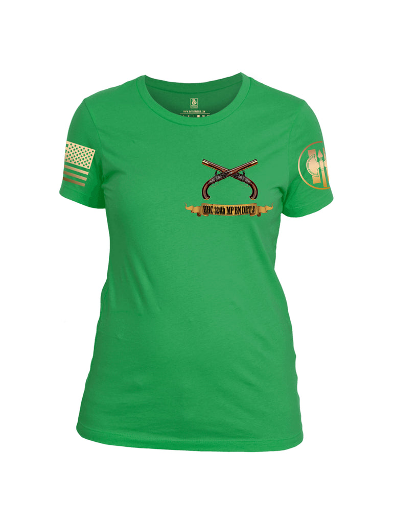 Battleraddle HHC 324th MP BN Det 3 Lock Em Up Lock It Down TFCF Camp Airifjan Kuwait October 2018 - July 2019 Brass Sleeve Print Womens Cotton Crew Neck T Shirt