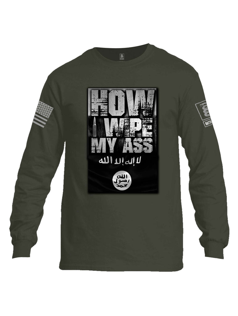 Battleraddle How I Wipe My Ass Grey Sleeve Print Mens Cotton Long Sleeve Crew Neck T Shirt