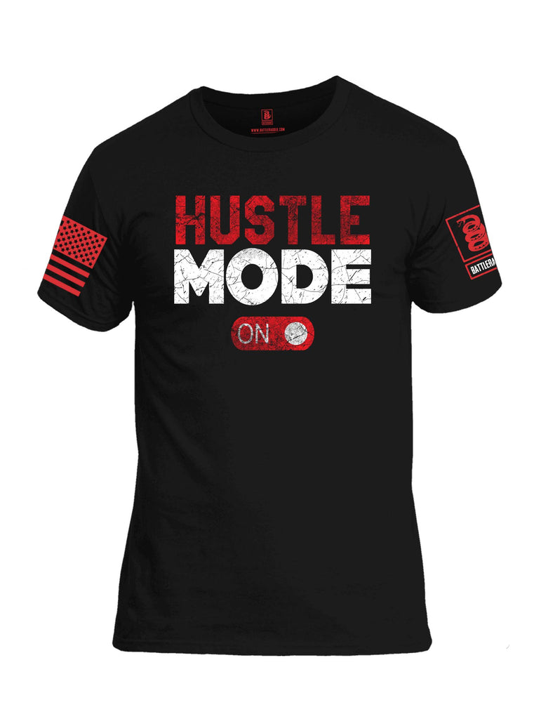 Battleraddle Hustle Mode On Red Sleeve Print Mens Cotton Crew Neck T Shirt