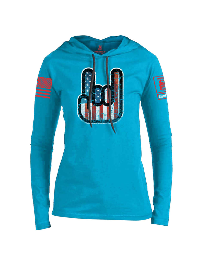 Battleraddle Hand Gesture USA FLAG Red Sleeve Print Womens Thin Cotton Lightweight Hoodie
