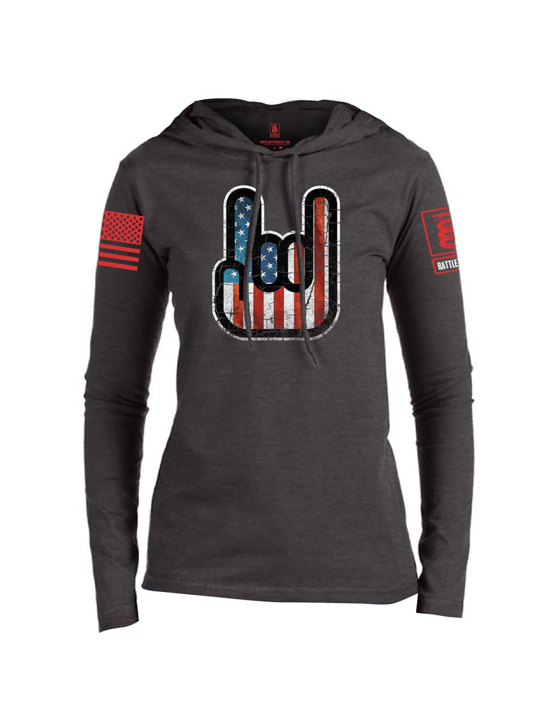 Battleraddle Hand Gesture USA FLAG Red Sleeve Print Womens Thin Cotton Lightweight Hoodie