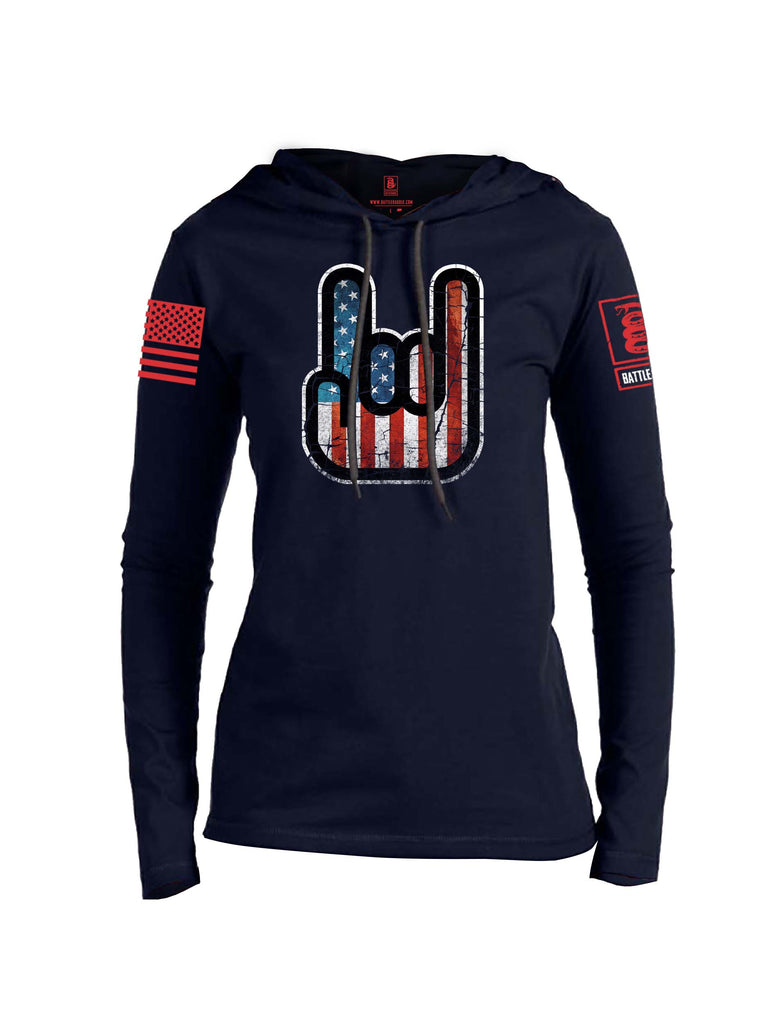 Battleraddle Hand Gesture USA FLAG Red Sleeve Print Womens Thin Cotton Lightweight Hoodie